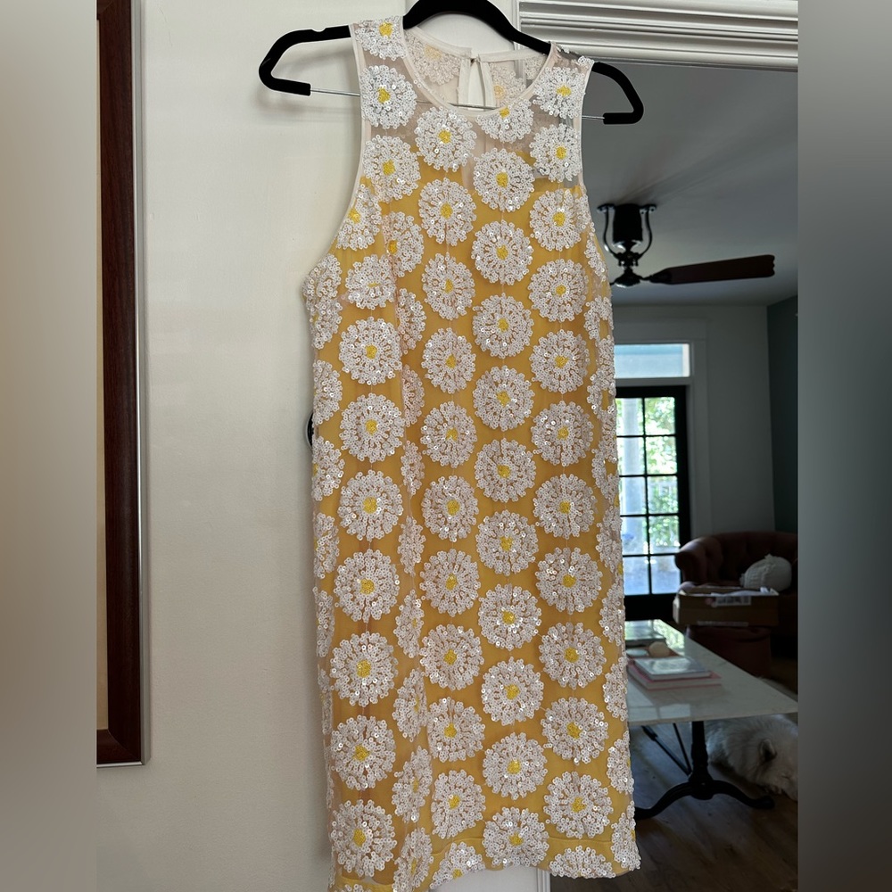 Trina Turk Yellow Floral Lace Midi Dress